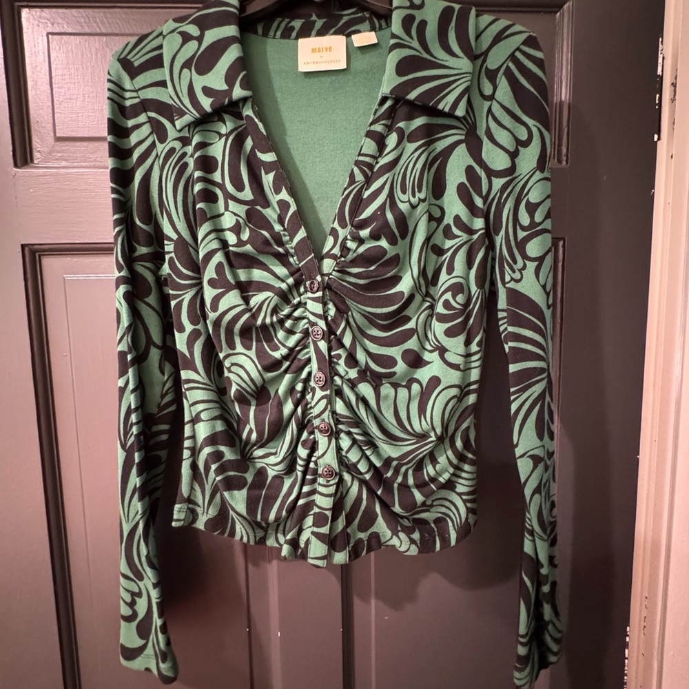 Anthropologie Green and Black Button Down Shirt
